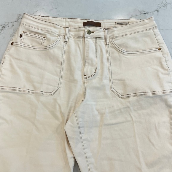 Judy Blue Wide Leg Crop Jeans Womens 20W Cream Ecru Cotton JB88950 C Raw Hem - Picture 3 of 12